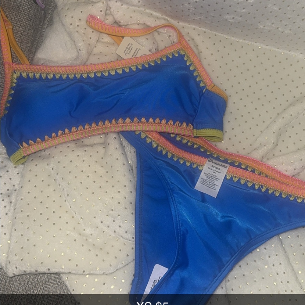 No Boundaries Blue Bikini Set with Pink and Yellow Trim